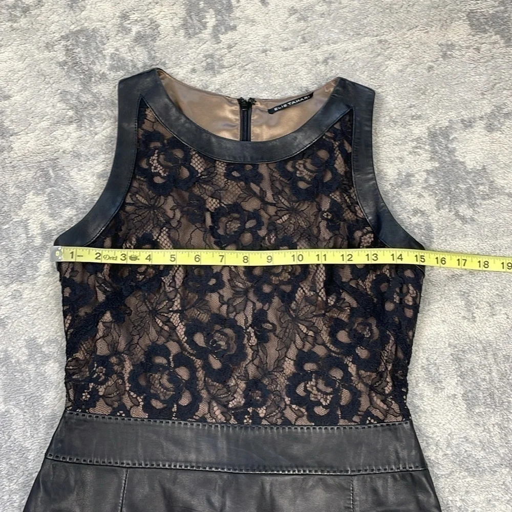 Elie Tahari Leather and Lace Sleeveless Sheath Dress Career Office LBD Sz 4